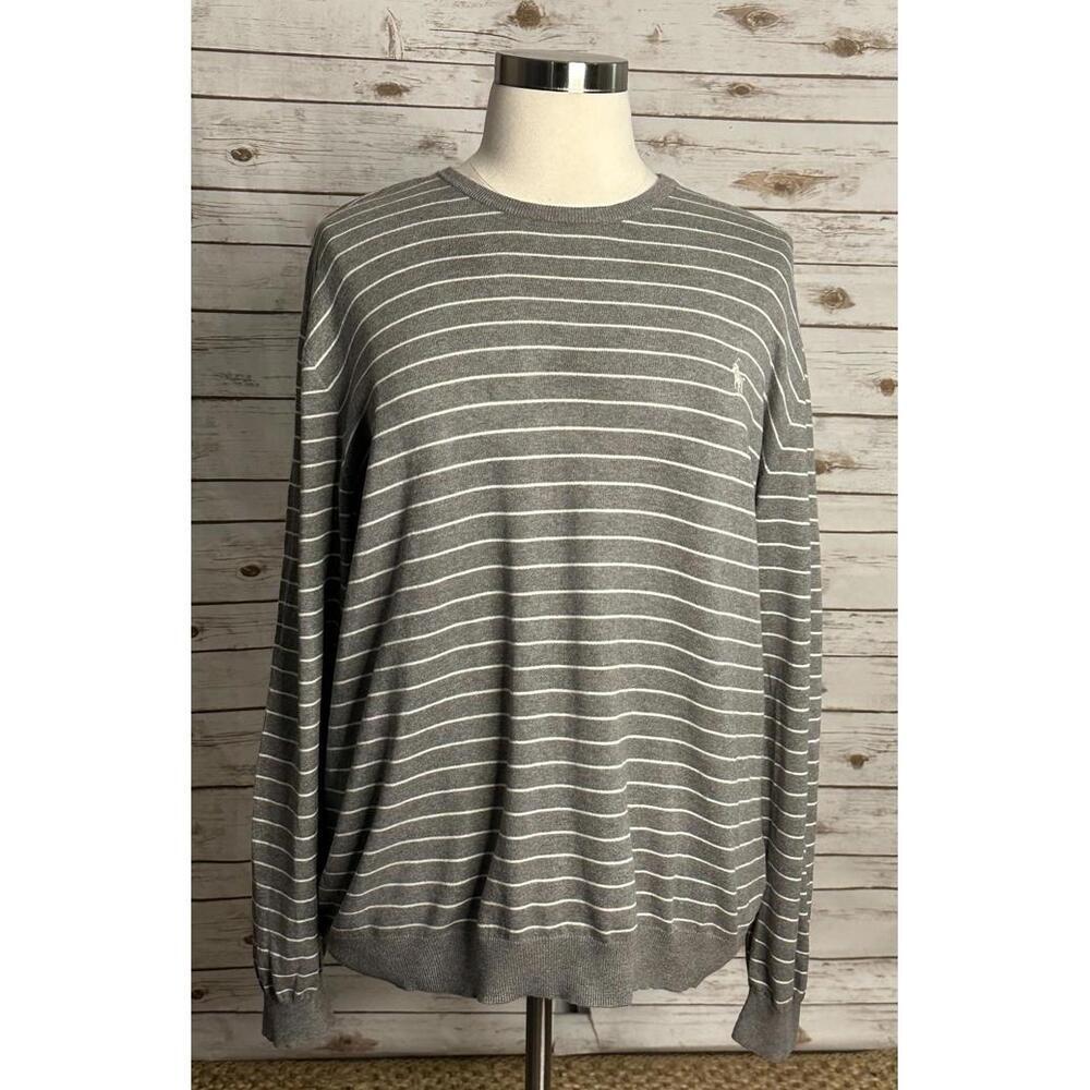 Polo Ralph Lauren preppy Pima cotton grey/white striped pullover sweater Size XL